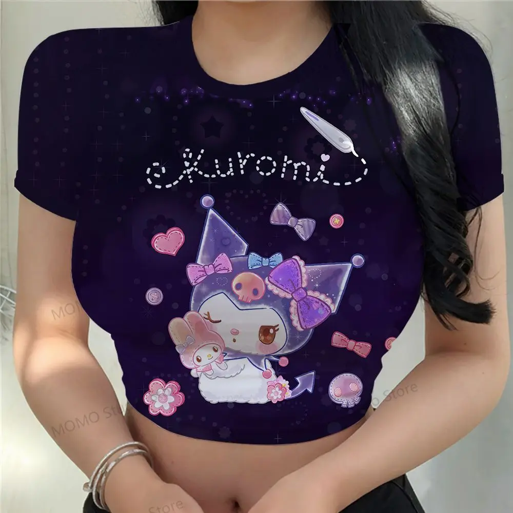 Женский укороченный топ футболка с 3D принтом XS-3XL Kuromi дешевая одежда 2024 уличная