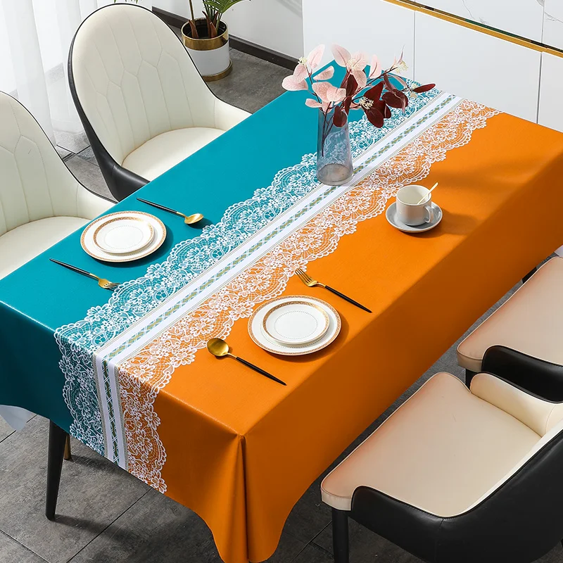 

Table cloths are washable, oil resistant, waterproof, and scald resistant. Table cloths are PVC tablecloths