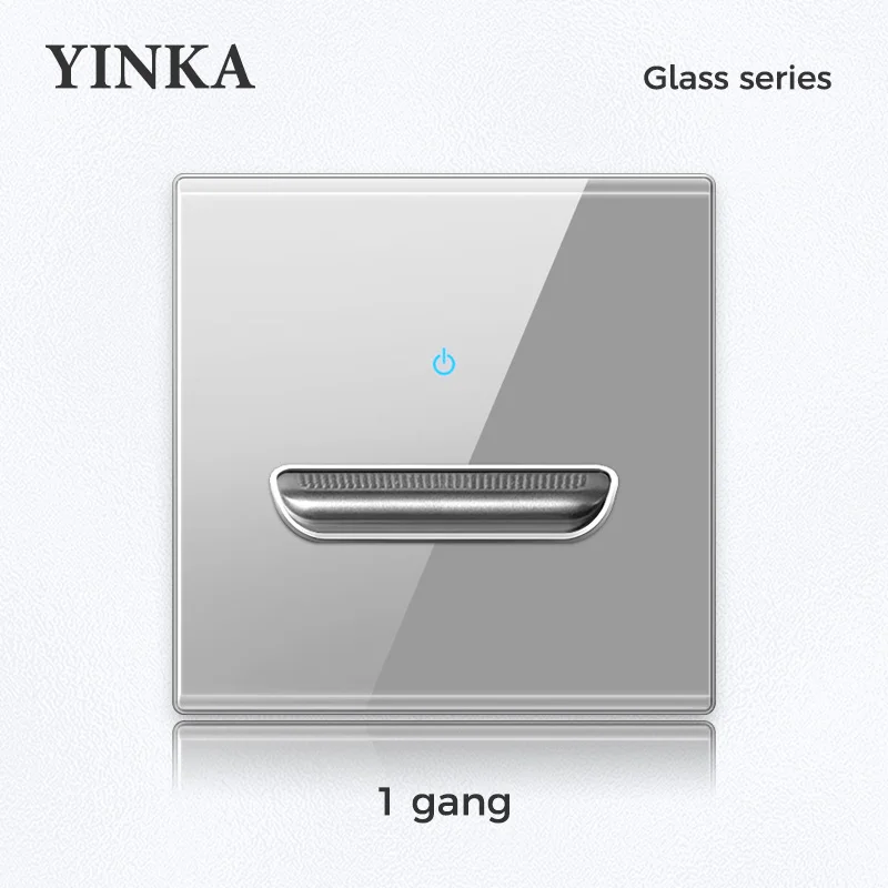 

YINKA Tempered Glass Switch Panel LED Indicator 220v Switch EU/AU/US Socket Light Switch for Home TV/NET Plug Grey 2-Gang 86type
