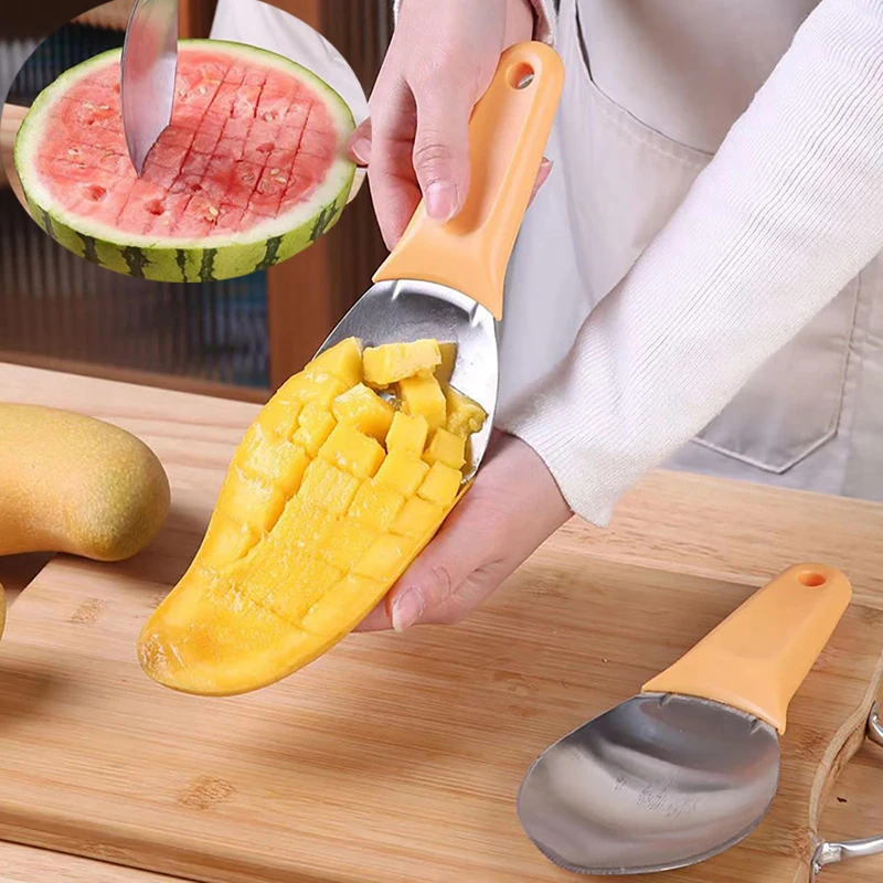 

Mango Peeler Multifunctional Mangoes Pulp Extractor Watermelon Cutter Stainless Steel Mango Digging Spoon Fruits Kitchen Gadgets