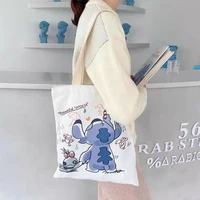 stitch cartoon anime canvas shoulder bag female ins pringted handbag large capacity portable eco reusable shopping travel bags