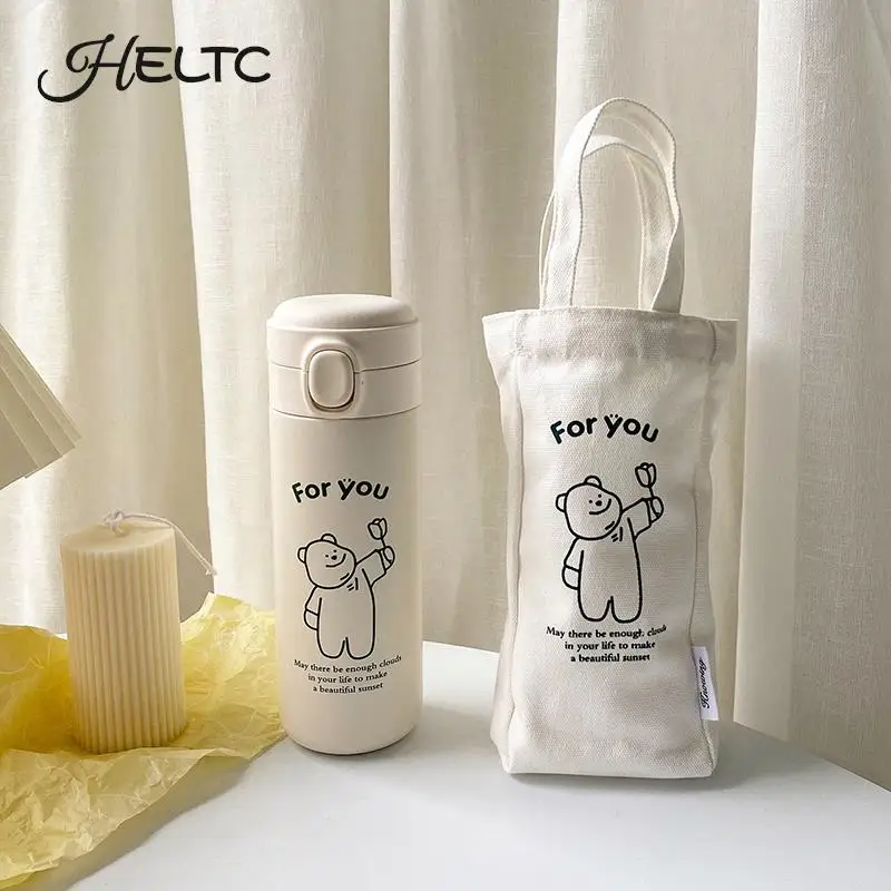 INS Large Capacity Korean Thermos Mug Cute High-quality Stainless Steel Double Leak-Proof Travel Portable Water Bottle Mug Cup