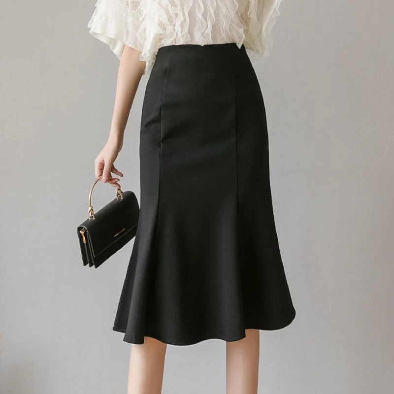 

Summer Women Trumpet Skirt High Waist A-line Knee-length Skirts Ladies Slim Casual Korean Sexy Package Hip Skirts Female