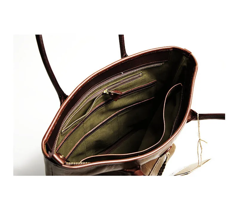 Vintage fashion luxury handmade designer top cowhide green Tote bag for men and women outside party real leather shoulder bag