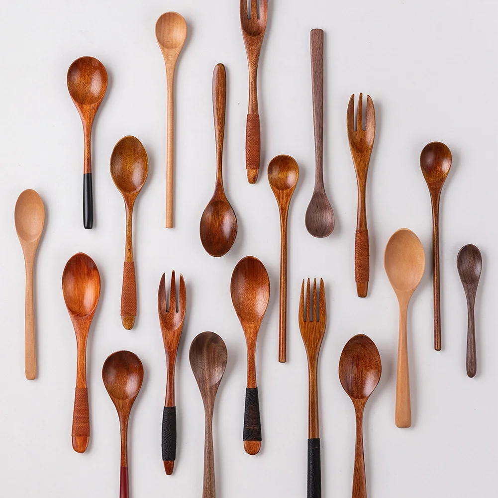 

Wooden Spoon for Eating Mixing Stirring Tools Long Handle Dessert Sugar Salt Spice Spoons for Cooking Tableware Kitchen Tools