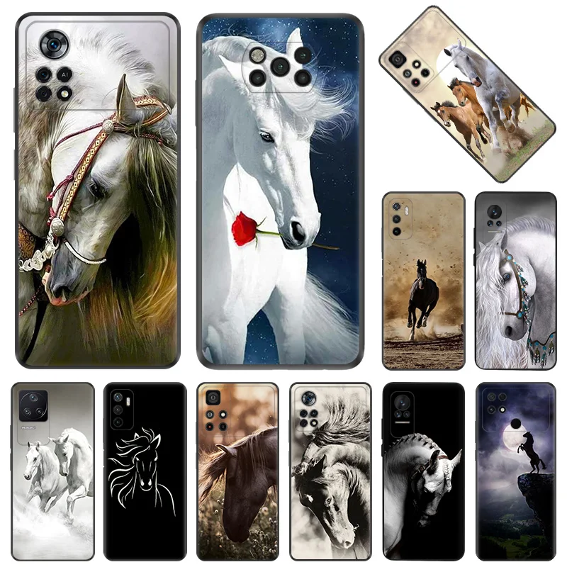 Чехлы для телефонов Xiaomi Poco C40 C51 C50 C61 M5 M4 Pro M3 X5 X4 X3 F5 F4 F3 GT F1 14 A3X Снежная лошадь черный