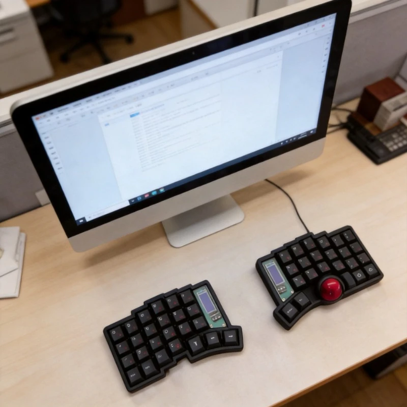 Фото Комплект раздельной клавиатуры Trackball 3x5 (39/44/47 клавиш) с поддержкой проводного подключения, настраиваемой RGB-подсветкой, возможностью горячей замены переключателей, эргономичной игровой клавиатурой с экраном/трекболом №1