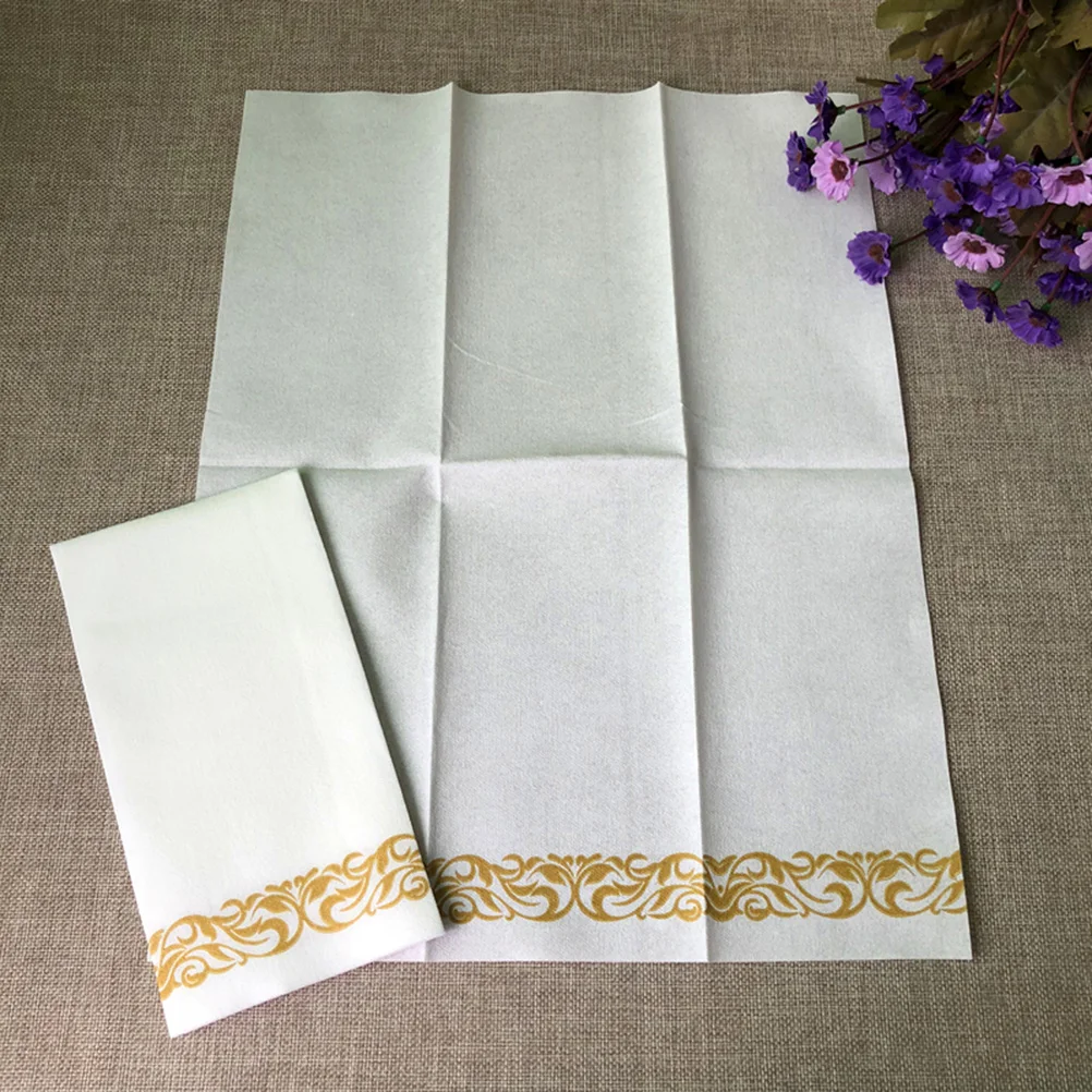 

50 Paper Hand Towels Golden Floral Printed Guest Towels Decorative Hand Napkins Handkerchief Tissue for Banquet Wedding