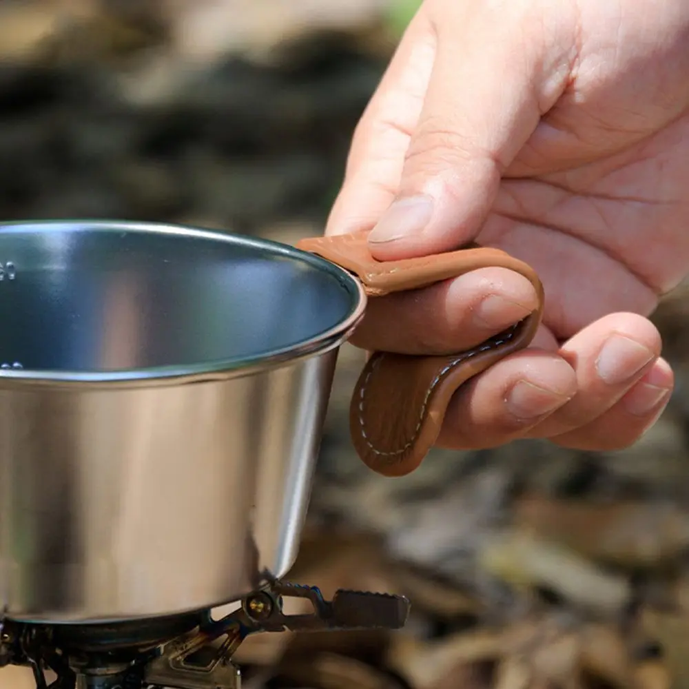 

Heat insulation Outdoor Wear-resistant Camping Tools Leather Cover Handle Cover Bowl Gloves Snow Cup Handle Case