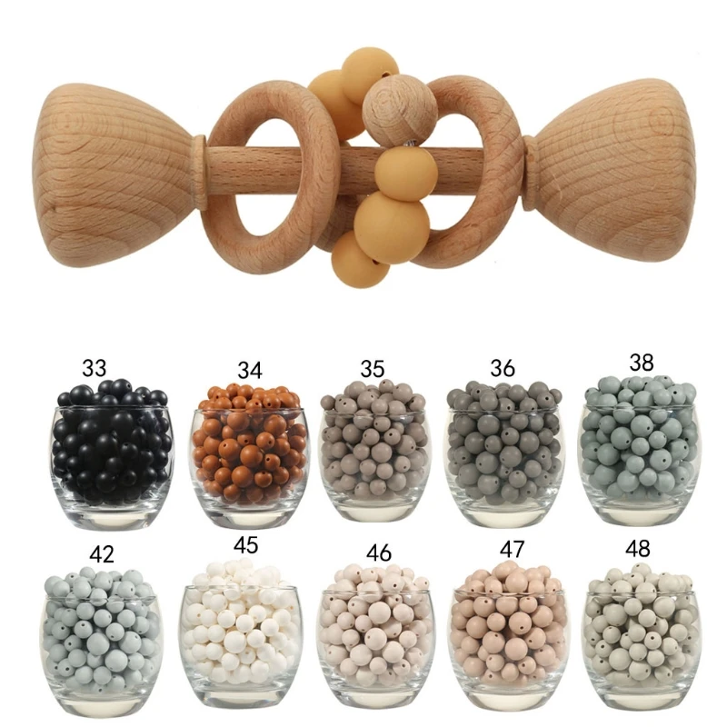 

15mm 20pcs/lot Silicone Loose Bead Safe Teether Round Shape Baby Teething Bead DIY Chewable Colorful Teething for Infant