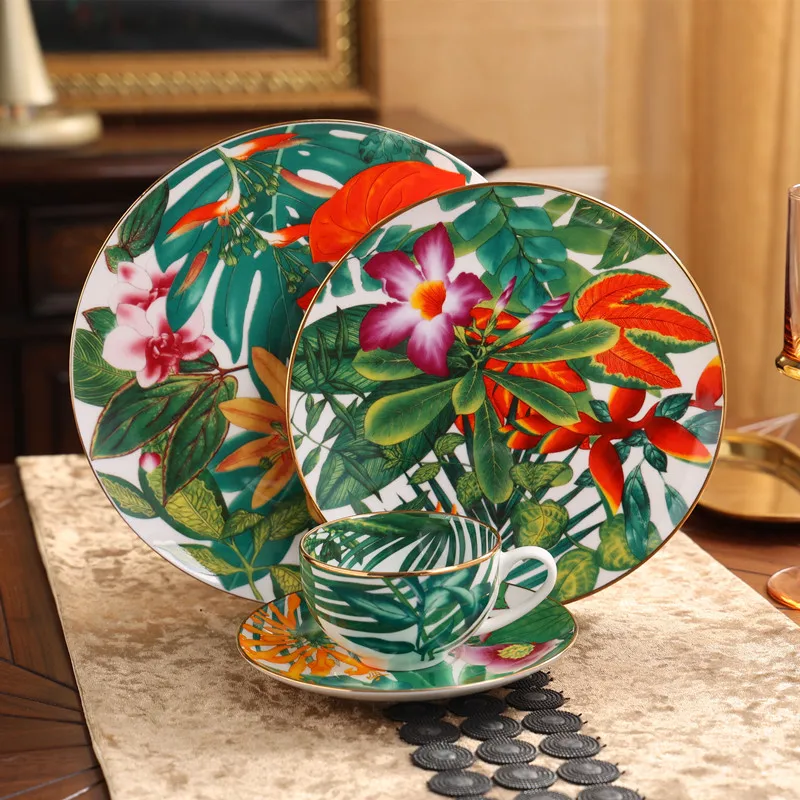 Top Grade Rainforest Ceramic Dinner Plates Dinnerware Plate Set Serving Dish Decorative Bowls for Home Decoration Trinket Tray |