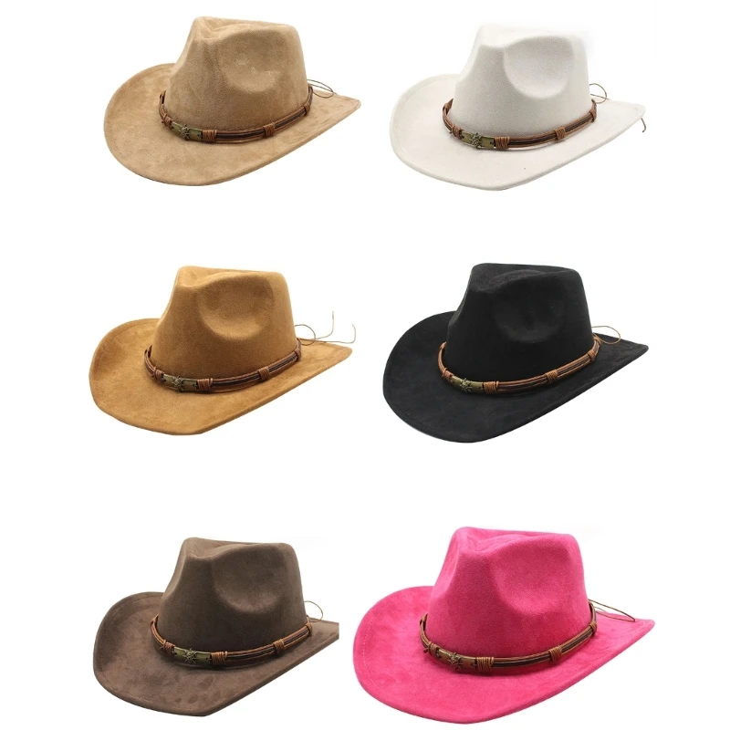 

50JB взрослая ковбойская шляпа с этническим стилем шляпа веревка декор для женщин западная ковбойская шляпа модель шоу шляпа для