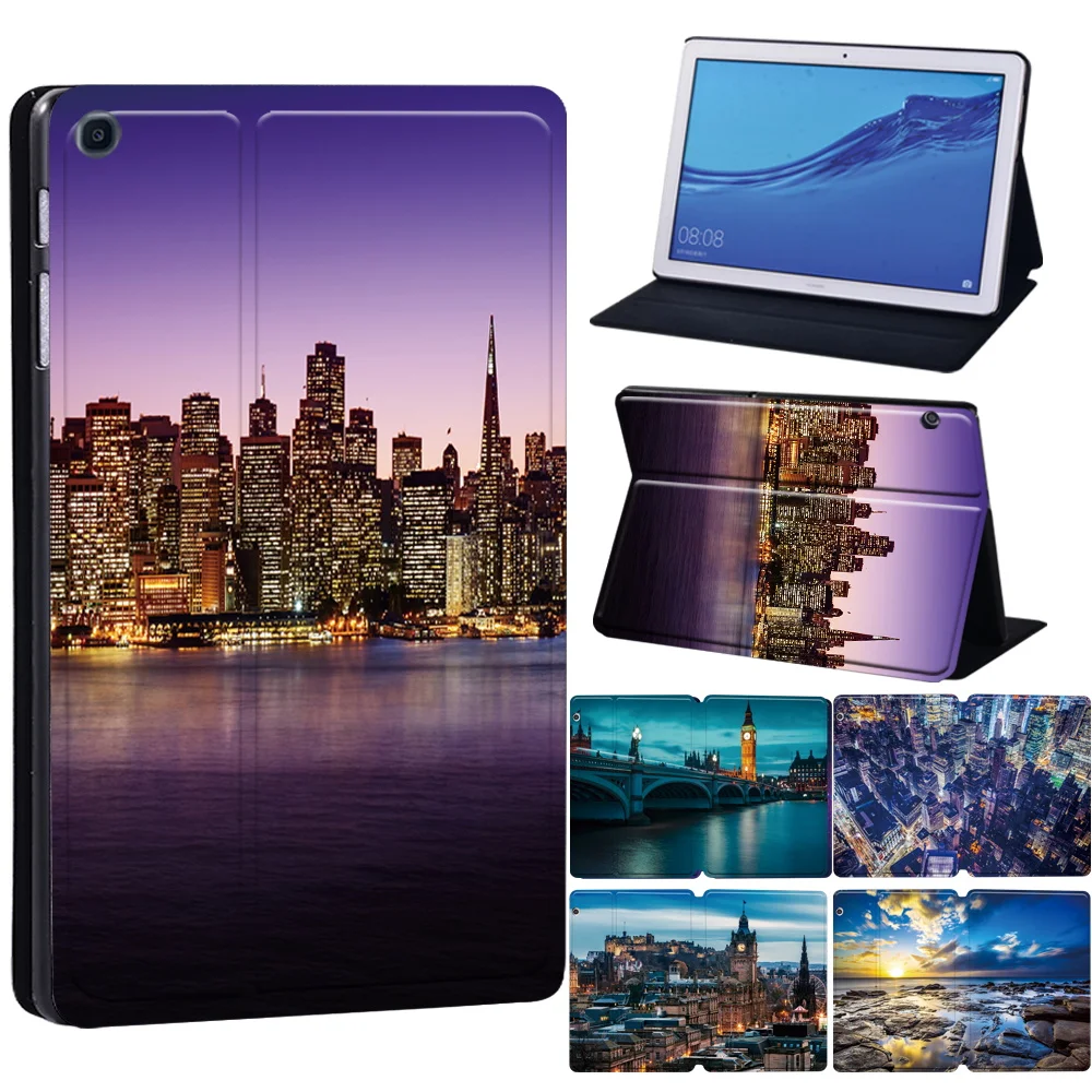 

For Huawei MediaPad M5 Lite 8/M5 10.8/M5 Lite 10.1 T3 8.0/T3 10/T5 10 View Series Printed PU Leather Stand Cover Case + Stylus