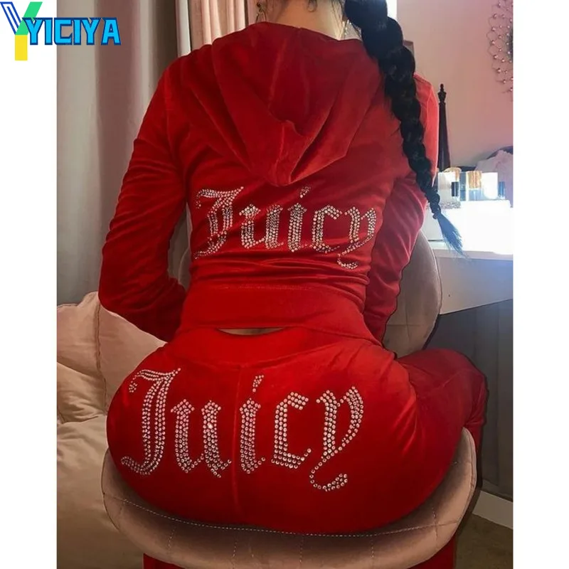 Juciy Sewing Tracksuit Velvet Zipper Sweatshirt And Pants Winter Velour Suit Tracksuits Sweatsuit Women's Sport Suit OUTFIT Met