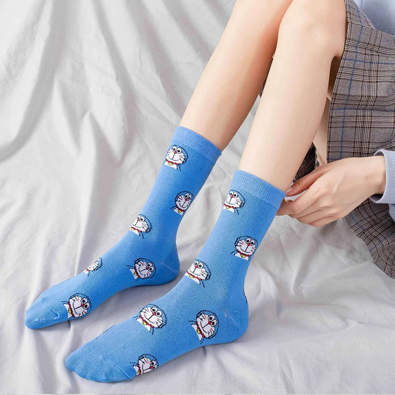 Solid Sock Women Doraemon Woman Socks Creative Casual Ladies Sox Cotton Autumn Winter Girls Trendy Japanese Lovers Calcetines