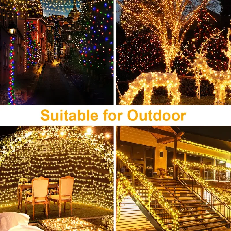 1pc outdoors solar string light 200 leds 8 modes solar lamp led lights strips waterproof for gardens courtyard wedding party mothers day valentines day new year christmas tree home decor details 3