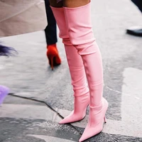 2022 winter sexy pink over the knee boots for women suede high heels pointed toe elastic long boots lady dress party shoes