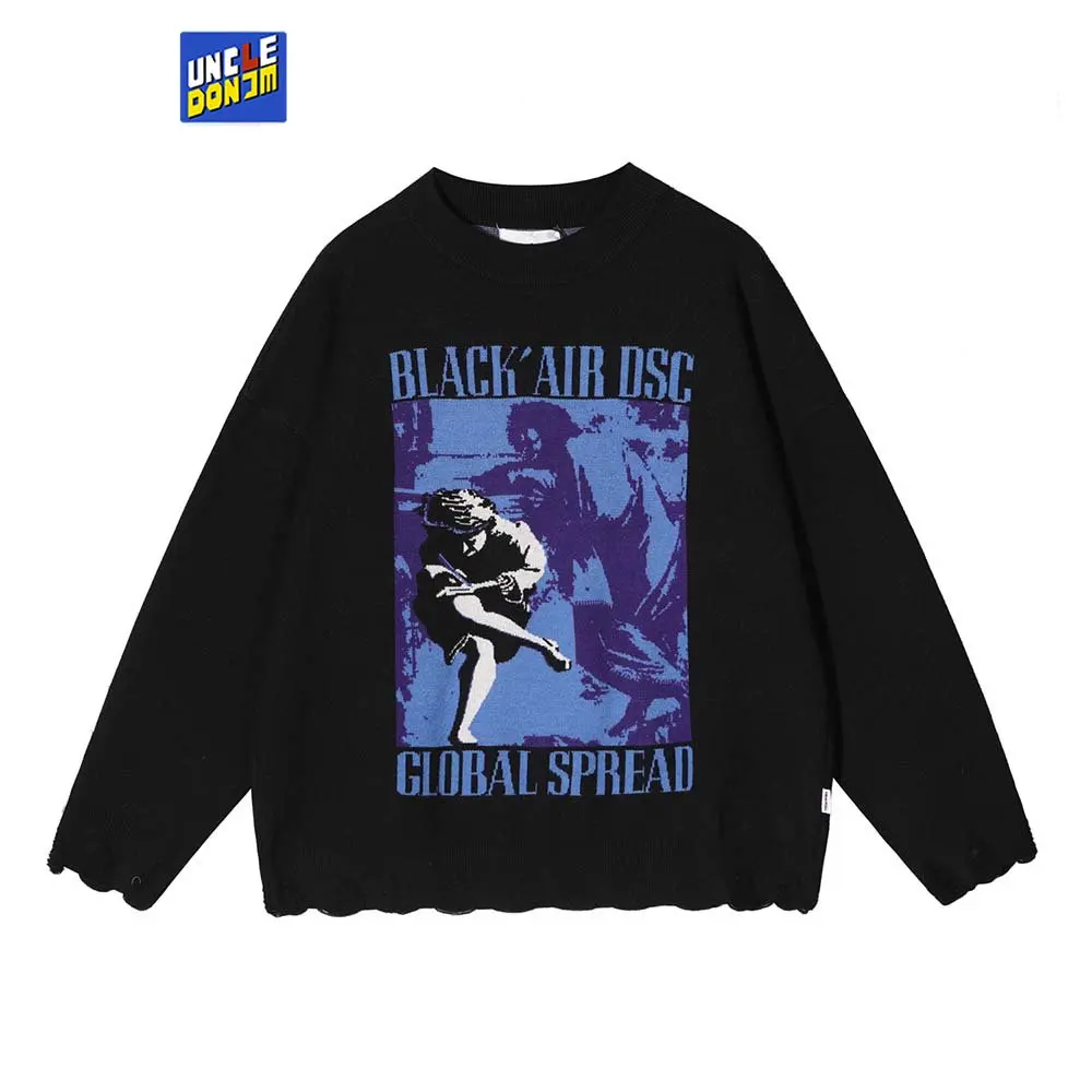 

BLACK AIR knitted sweater street wear oversized sweater man clothes hip hop sweaters for men couple sweater