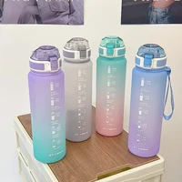 2022 new 1100ml large capacity sports plastic drink bottle bounce cover gradient color girl outdoor fitness with scale space cup
