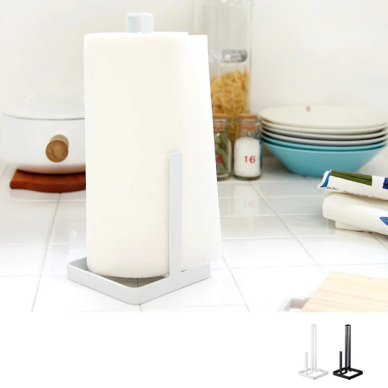 

Mental Kitchen Roll Paper Towel Holder Bathroom Tissue Stand Black And White Napkins Rack Home Storage Accessories