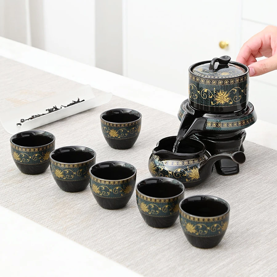 Автоматический Вращающийся Чайный Сервиз С Цветочным Графитом Семейный