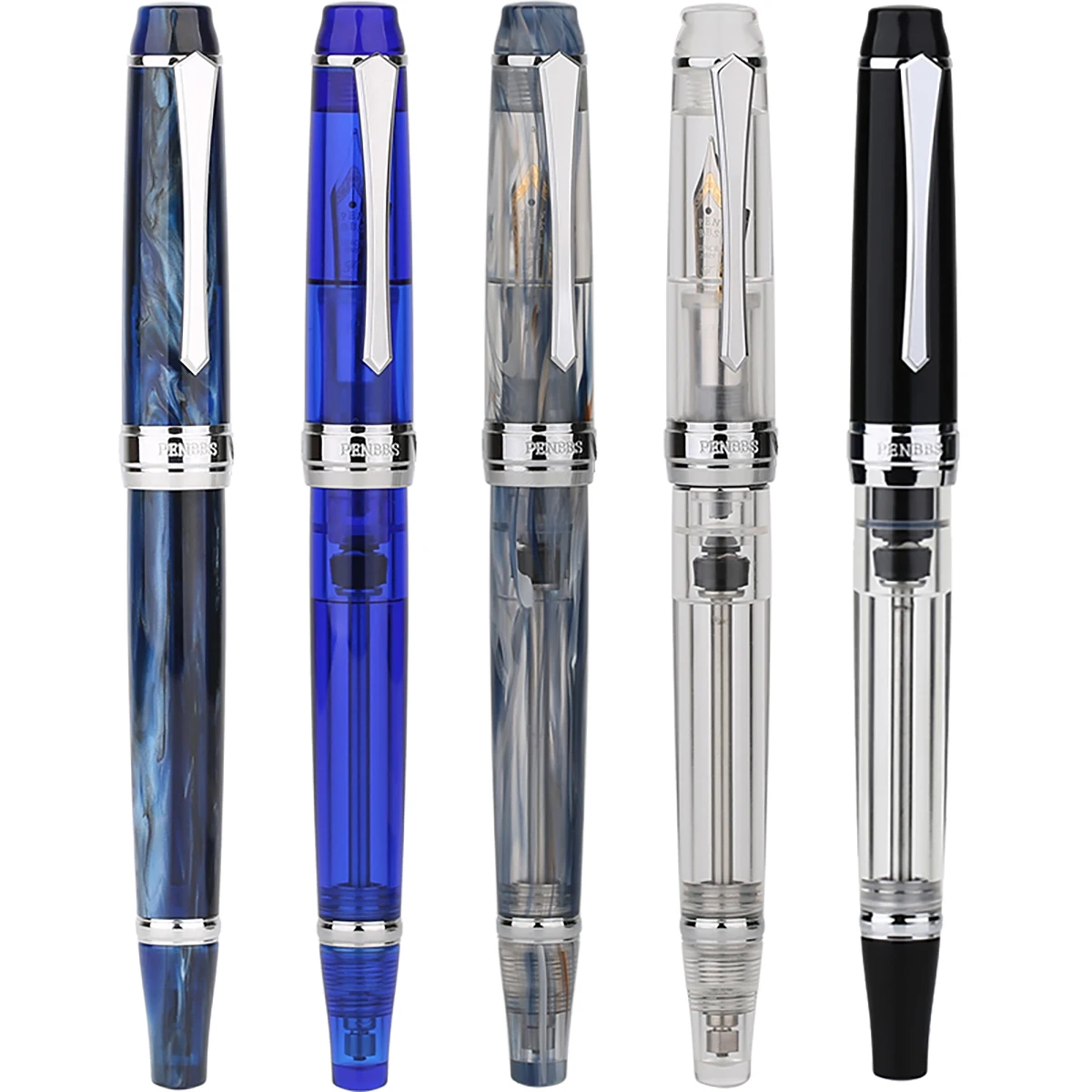 PENBBS 456 Vacuum Filling Fountain Pen Resin Transparent EF/F/M Nib Fashion Writing Office Gift Ink Pen Set