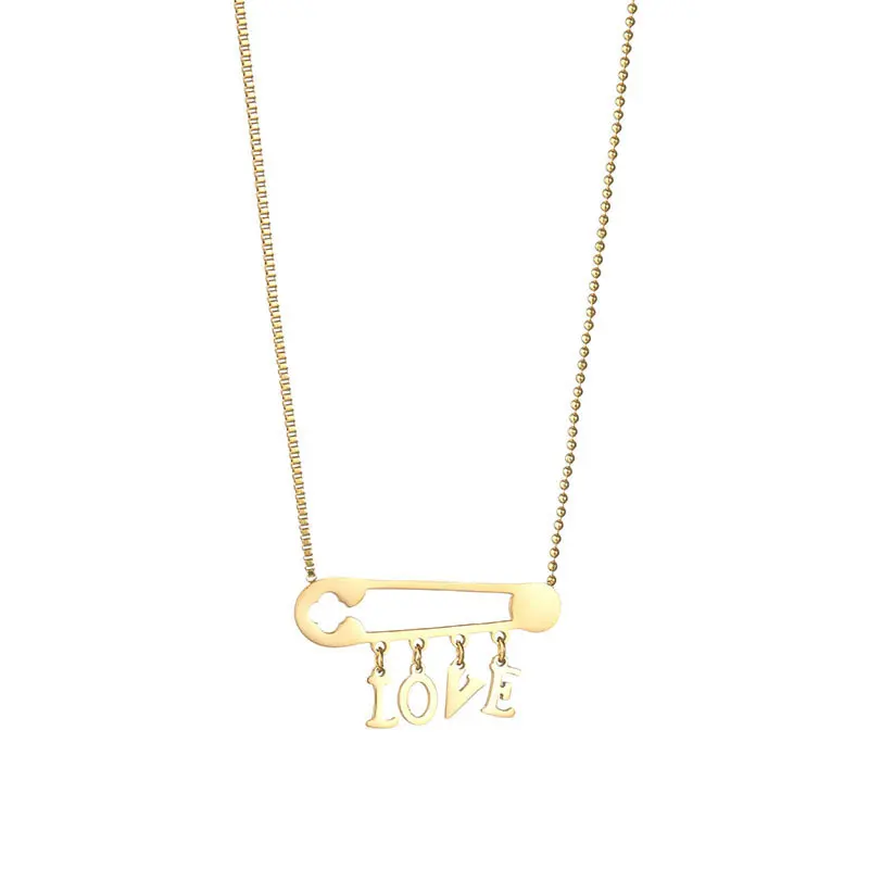 Популярное ожерелье LOVE из нержавеющей стали, колье с булавкой 18 карат, с вакуумным покрытием, с именной табличкой, цвет золото, модный подарок для женщин и мужчин