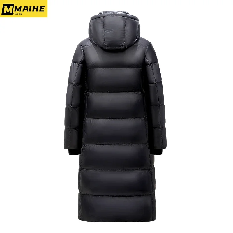 Пуховик зимний мужской средней длины с капюшоном и утолщенной подкладкой