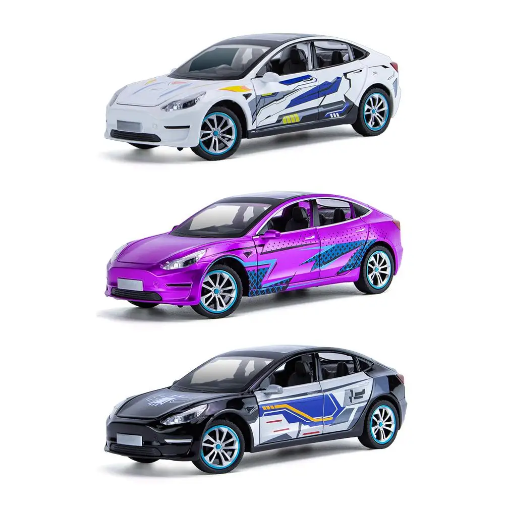 

1/24 MODEL3 Diecast Alloy Car With Sound Light Pull Back Steering Car Model Toys For Boys Birthday Gifts