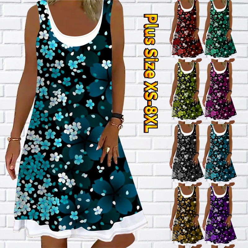

Женское платье без рукавов, Повседневное платье до колена с круглым вырезом и цветочным принтом, лето 2022