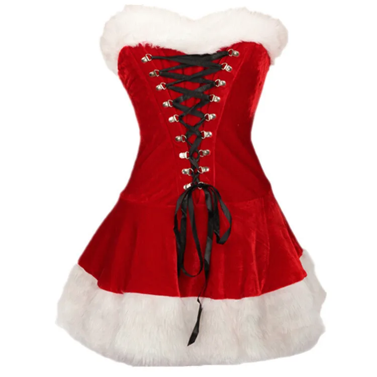 S-2XL High Quality Women Christmas Costumes Suit Xmas Party Sexy Red Velvet Dress Cosplay Santa Claus Costume Outfit Plus Size