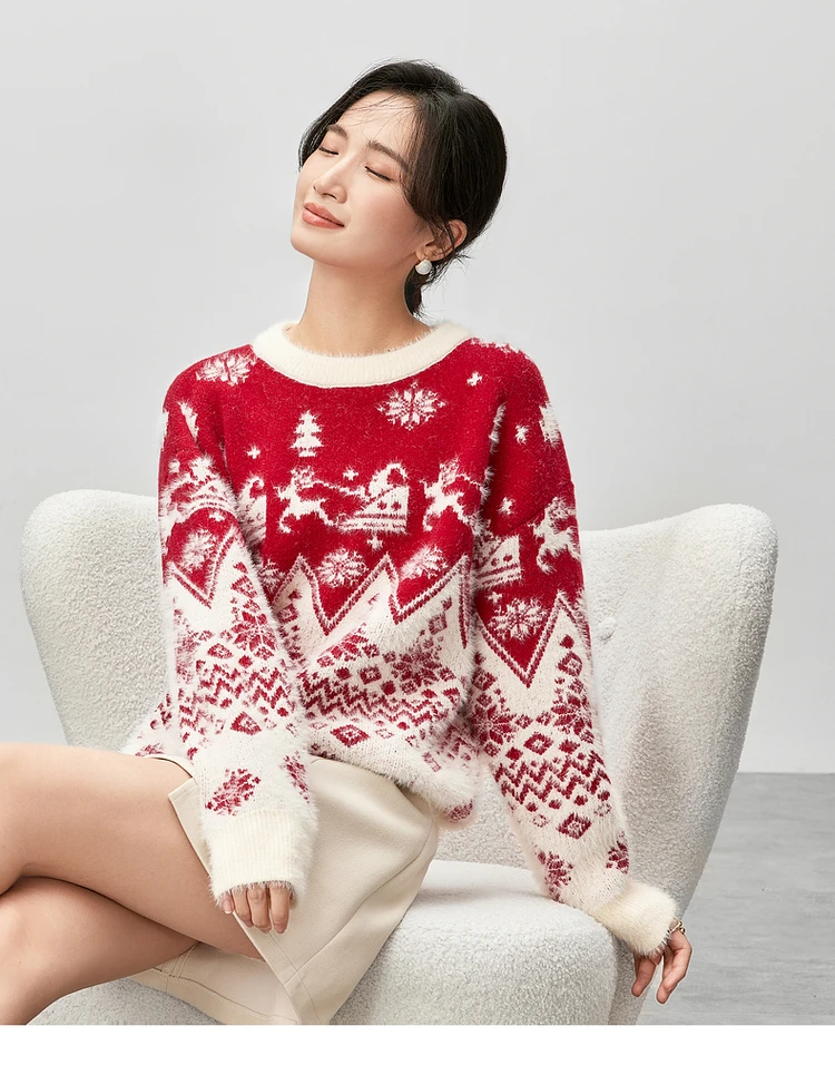 SENTUBILA Рождественский новогодний свитер женский 2024 зимние свободные вязаные топы