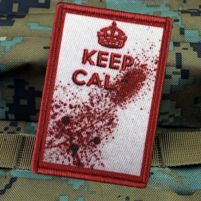 Фото KEEP CALM тактическая нашивка с принтом, пятна крови, нашивки на липучке, военные нашивки на липучке, армейский значок времен Второй мировой войны, боевой значок, повязка на руку, наклейки на рюкзак №2