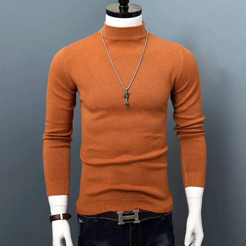 

2022 New Arrivals Men Solid Color Slim Fit Sweater Pullover Autumn Winter Male Knitting High Half Collar Tops Clothing L139