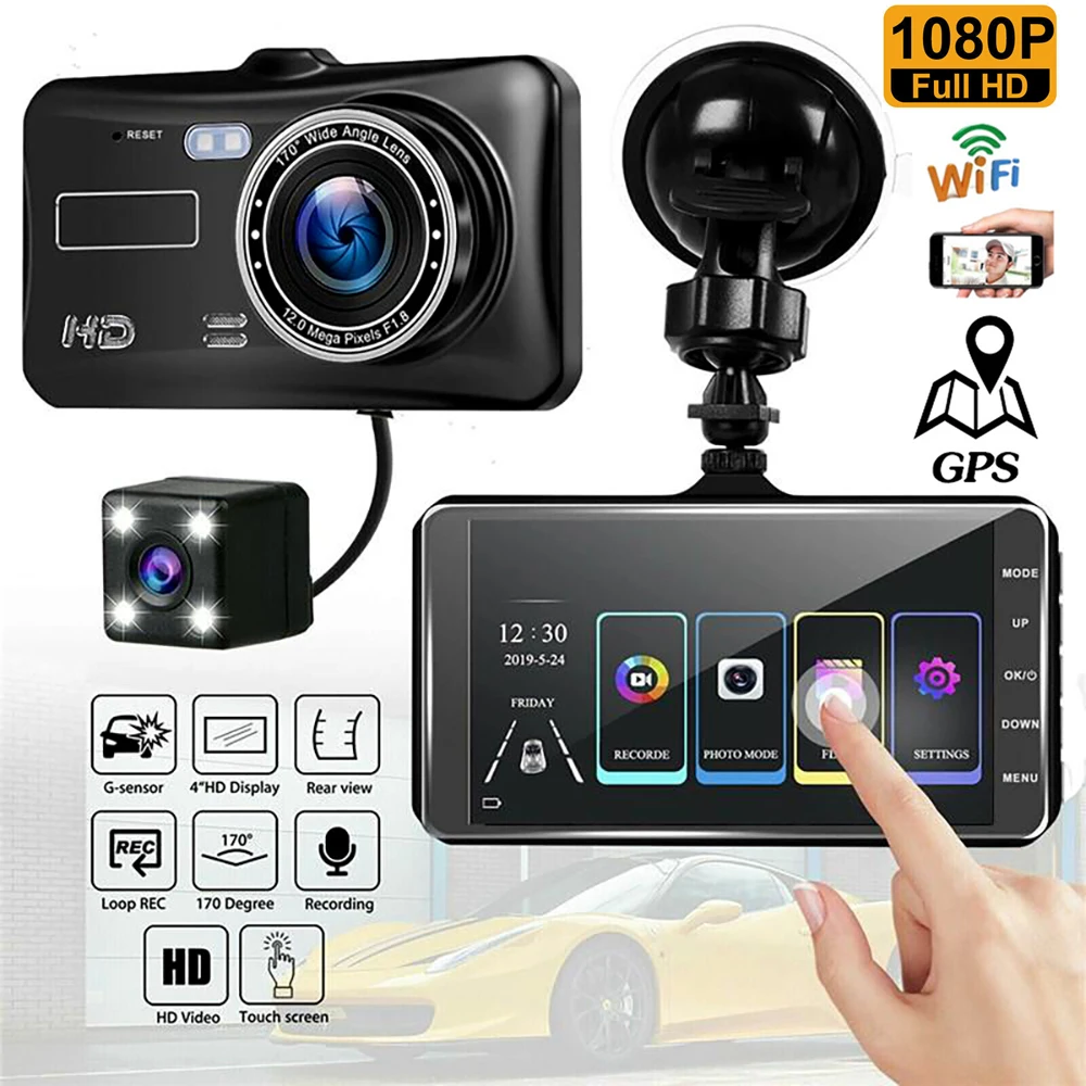 

Автомобильный видеорегистратор, Wi-Fi, 4,0 дюйма, Full HD, 1080P