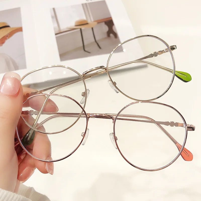 

Anti Blue Light Glasses Korean Women Fashion Retro Metal Frame Round Eyewear Girl Transparent Computer Blocking Reading Glass