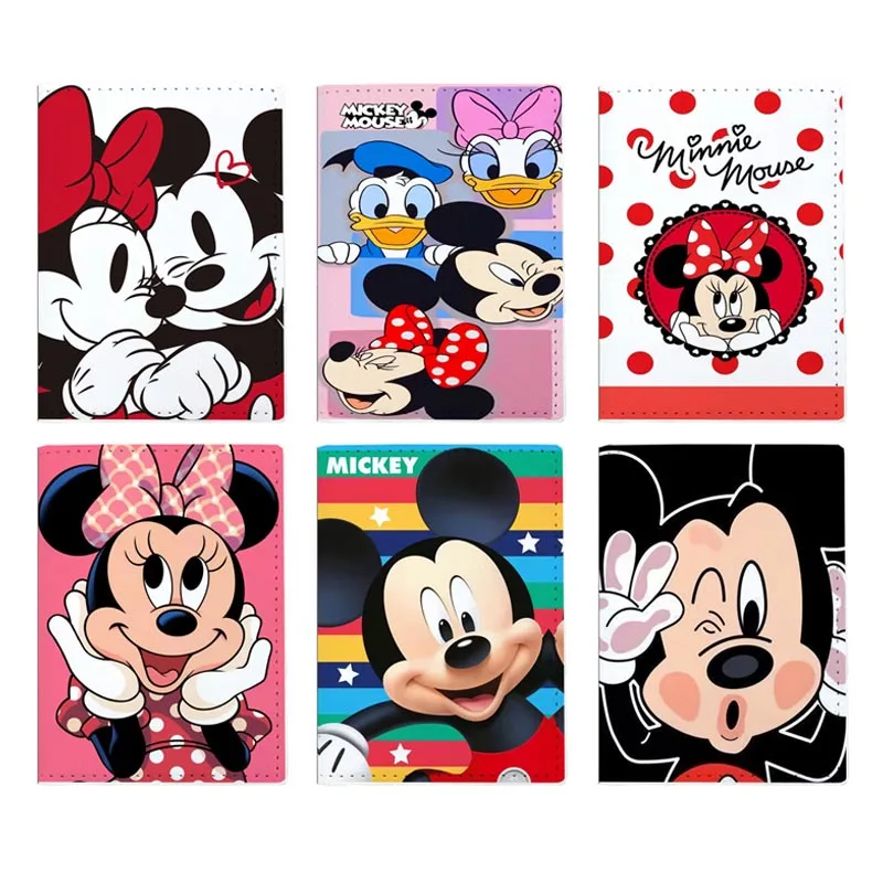 

Disney Mickey Minnie Big Face Travel Accessories Passport Cover Holder PU Leather Unisex ID Bank Card Holders Wedding Gifts