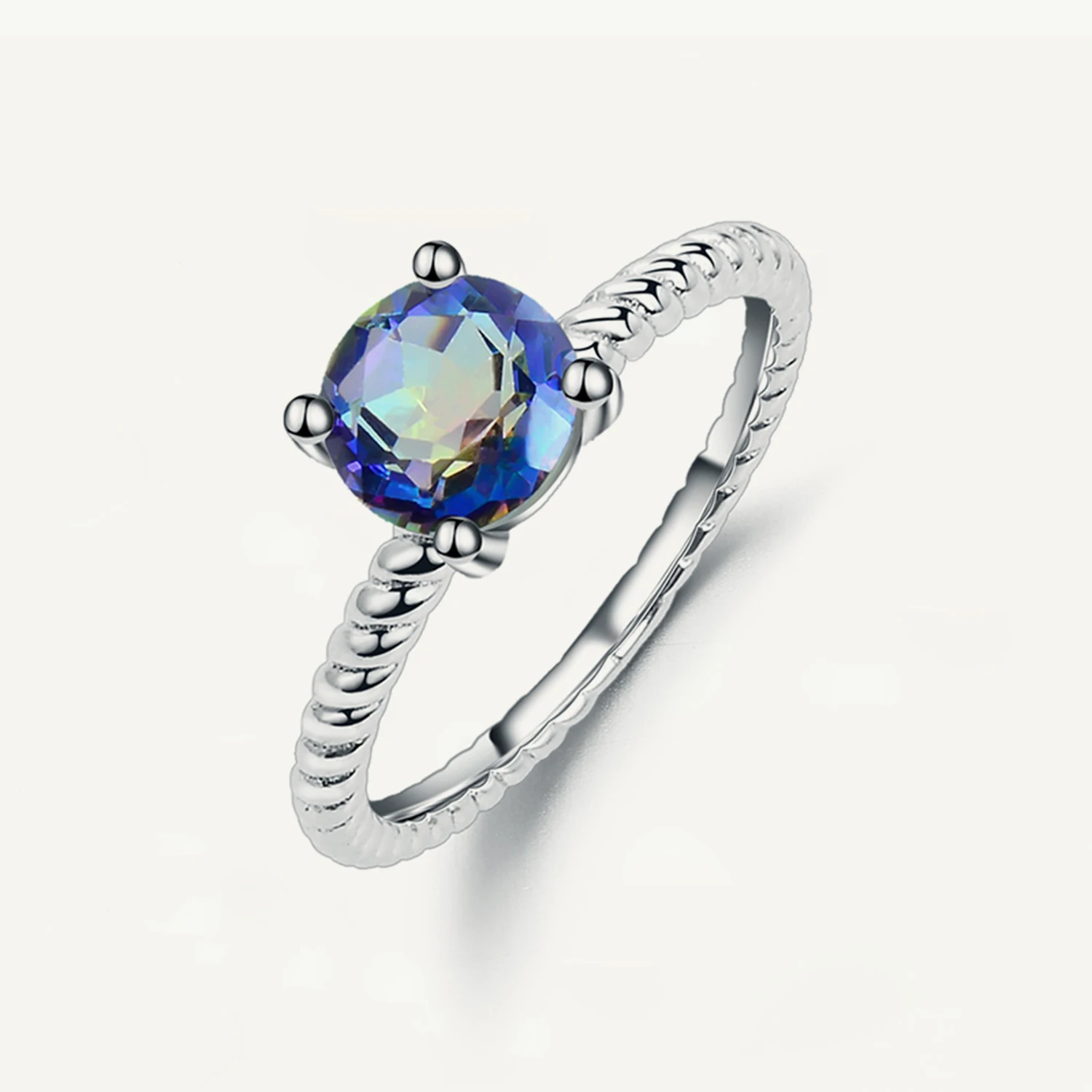 

GEM'S BALLET 925 Sterling Silver Birthstone Beaded Ring 6mm Natural Mystic Topaz Engagement Rings For Women Wedding Fine Jewelry