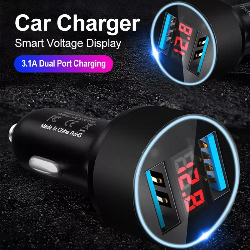 

Car Charger For Cigarette Lighter USB Charger Voltage Display Adapter Fast Charging For iPhone