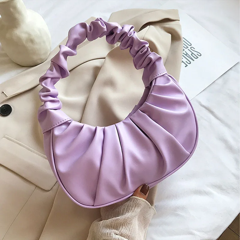 

Pleated Dumpling Women Bag Clutches And Handbag 2021 Brand Designer Shopping Shoulder Bags Candy Color Female Armpit Hobo Bag