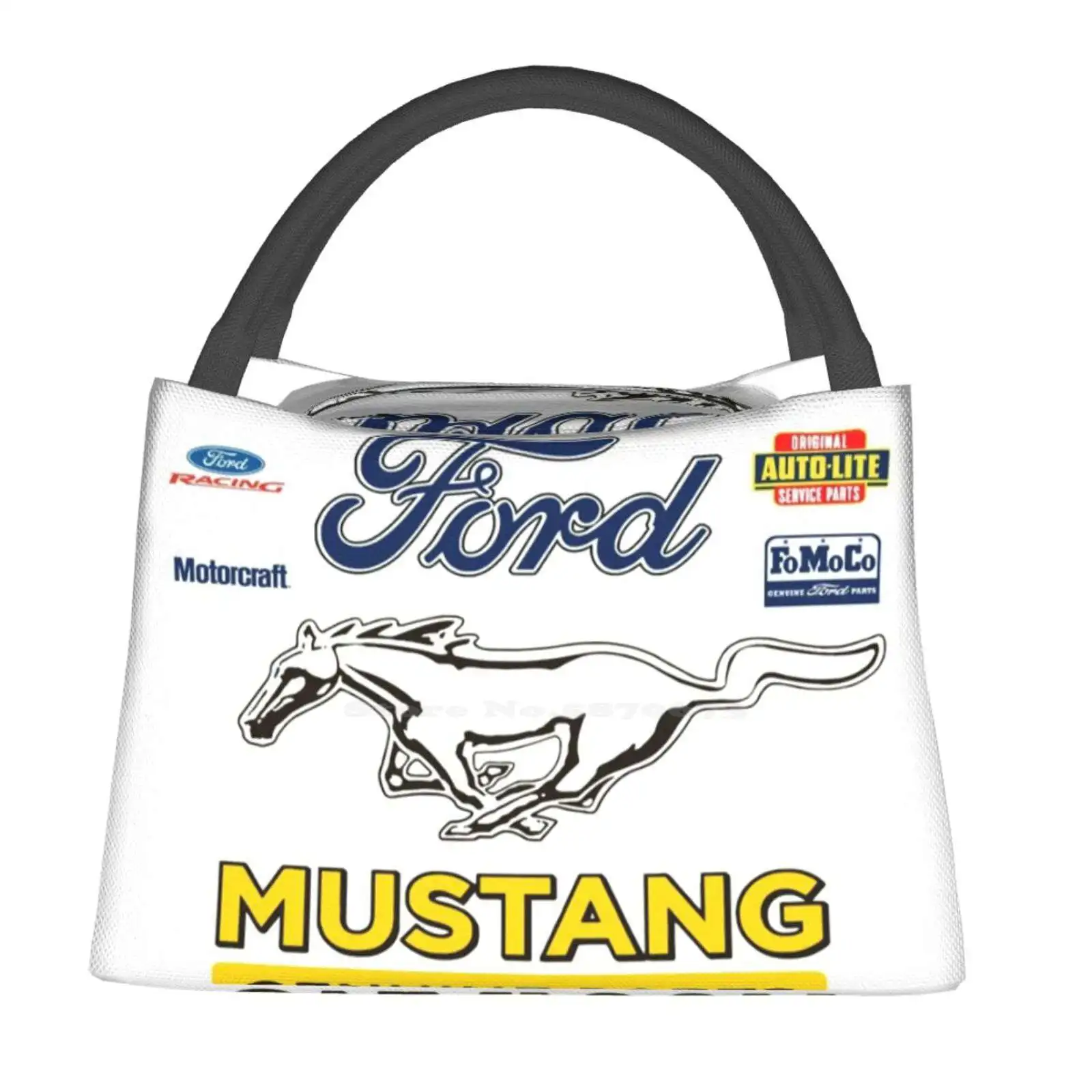 

Портативная сумка для завтрака Mustang, новинка, теплоизолированный тоут для завтрака, двигатели для гоночных автомобилей, винтажные детали для лошадей, гоночный автомобиль