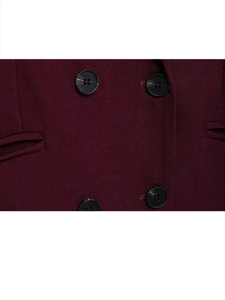 TRAFZA 2024 бордовый красный пиджак для женщин модный свободный костюм с отложным