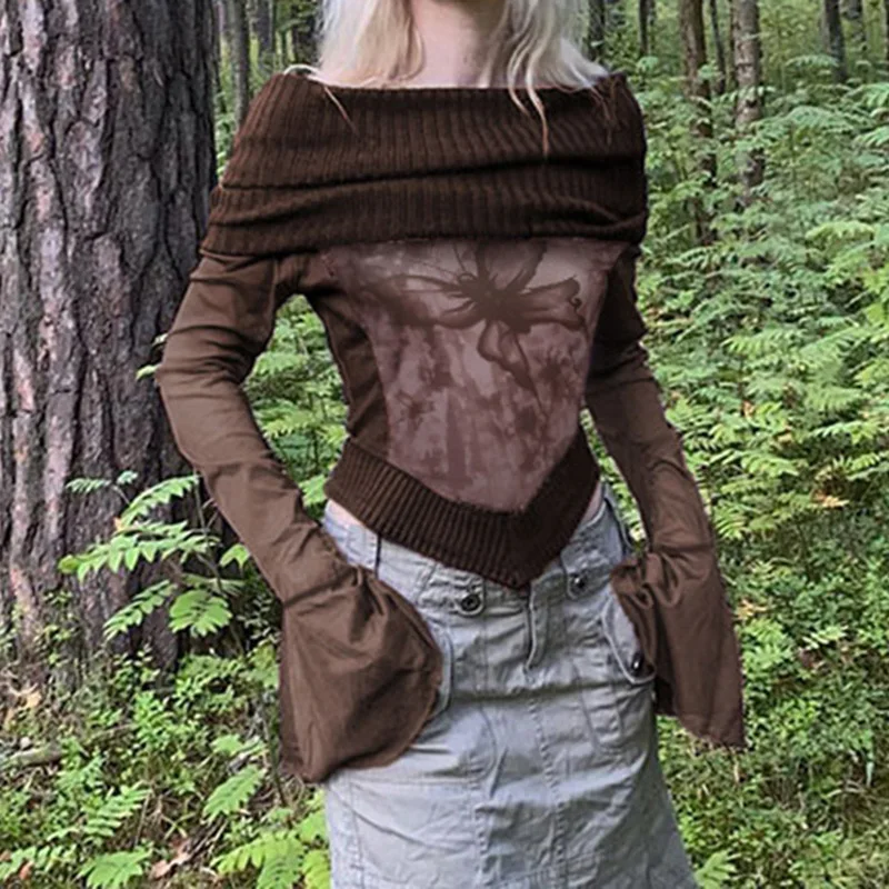 Женский топ 2023 весенняя повседневная футболка с открытыми плечами и принтом в