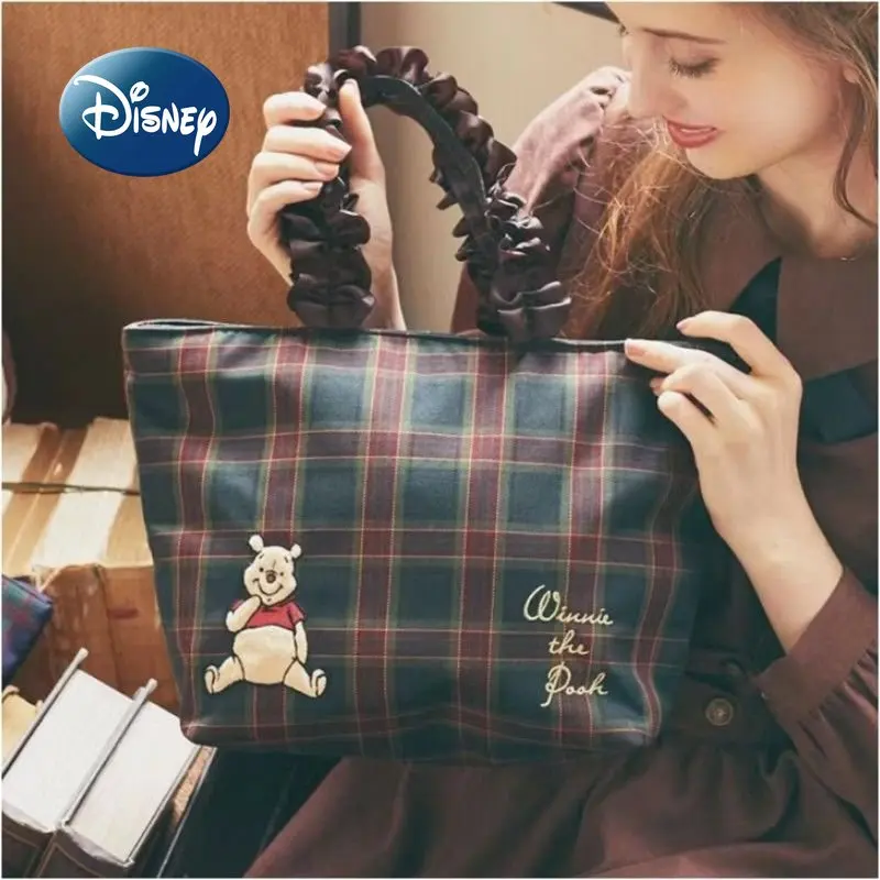 

Disney Winnie Bear New Women's Handbag Luxury Brand Cartoon Women's Bag 2-Piece Embroidery Large Capacity Fashion Tote Bag