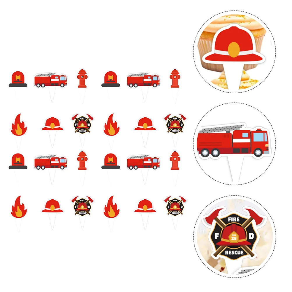 

Dessert Topper Firefighter Cupcake Toppers Fire Truck Party Supplies Party Dessert Picks Birthday Cake Decor