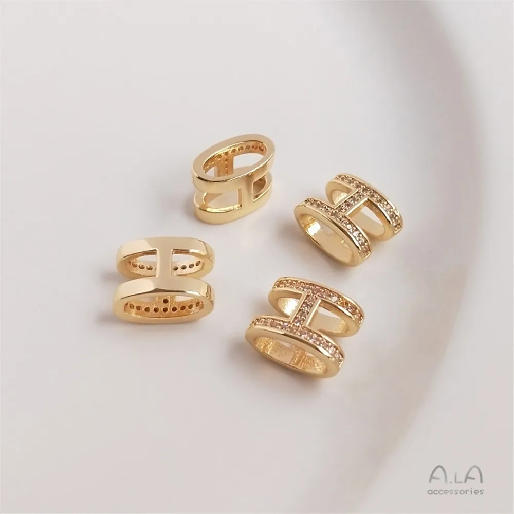 

14K Gold Filled Plated Micro-inlaid zircon H necklace pendant handmade DIY string bracelet separated bead head accessories