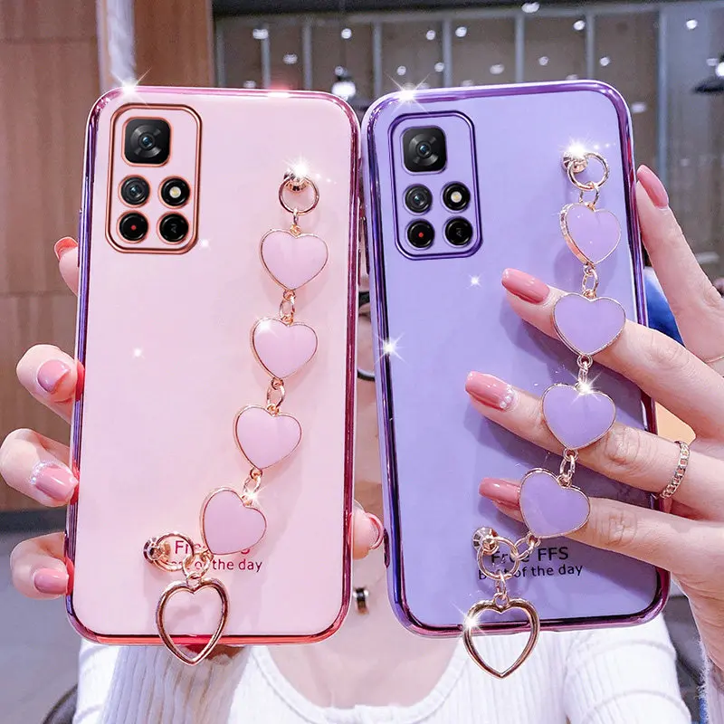 

For Redmi Note11 Case Fashion Love Bracelet Chain Plating Silicone Case For Xiaomi Redmi Note10 10S 10A 10C 9 9S 9A 9C X4 Coque