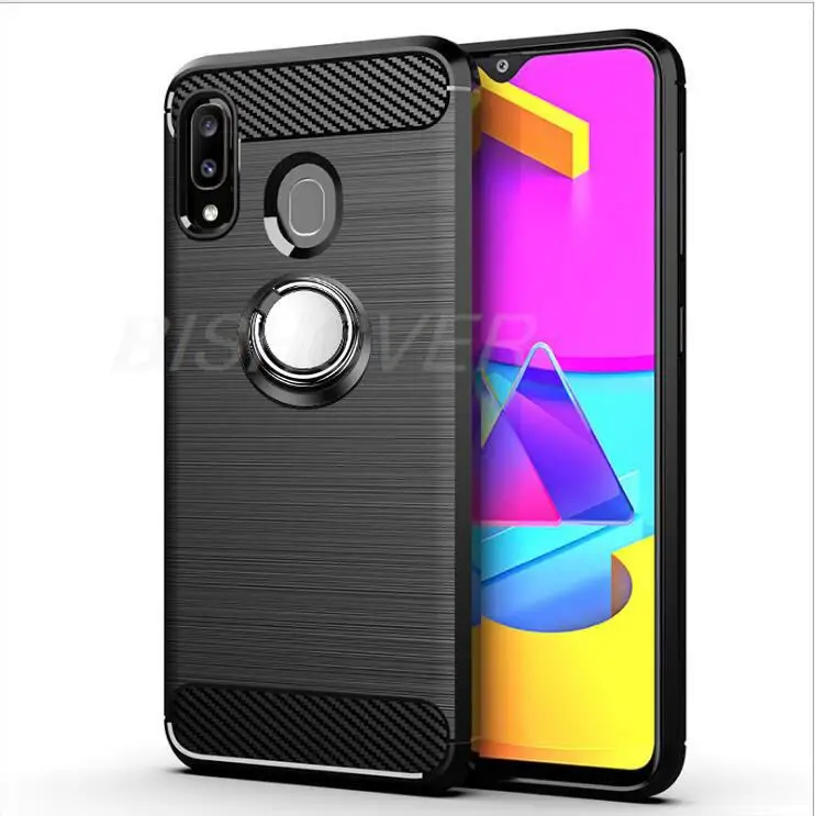 Роскошный чехол для телефона из матового углеродного волокна для SAMSUNG Galaxy M10 2019 SM-M105 M105F M105G/DS, чехол с магнитным кольцом-держателем