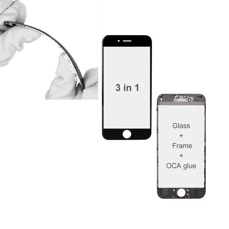 10Pcs 3IN1 Front Glass Frame & Cold OCA Glue Pre-Installed Premium for iPhone 5 6 7 8 XR 11 LCD Screen Refurbishing Replacement