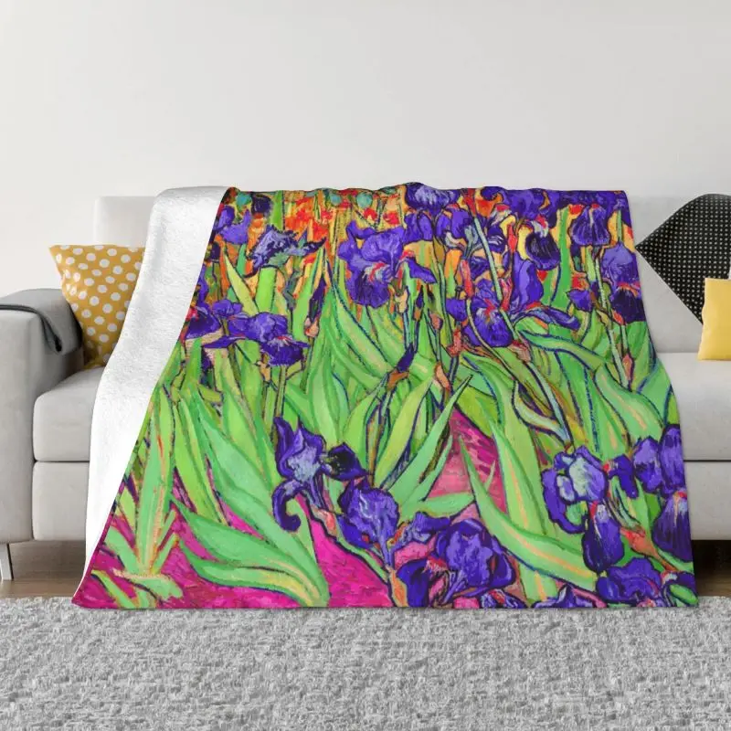 

Vincent Van Gogh Purple Irises Blanket Soft Fleece Spring Autumn Flannel Art Painting Flowers Throw Blankets for Bed Bedspread